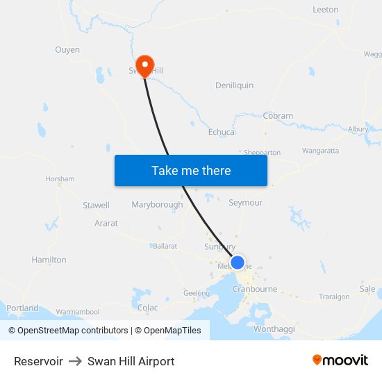 Reservoir to Swan Hill Airport map