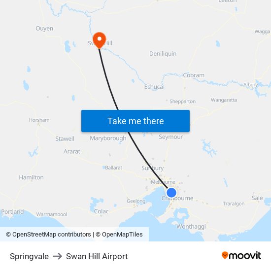 Springvale to Swan Hill Airport map