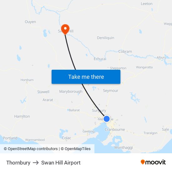 Thornbury to Swan Hill Airport map