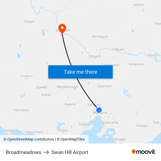 Broadmeadows to Swan Hill Airport map