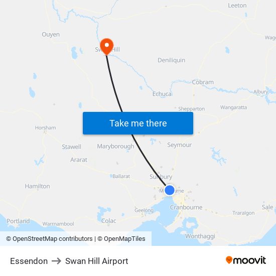 Essendon to Swan Hill Airport map