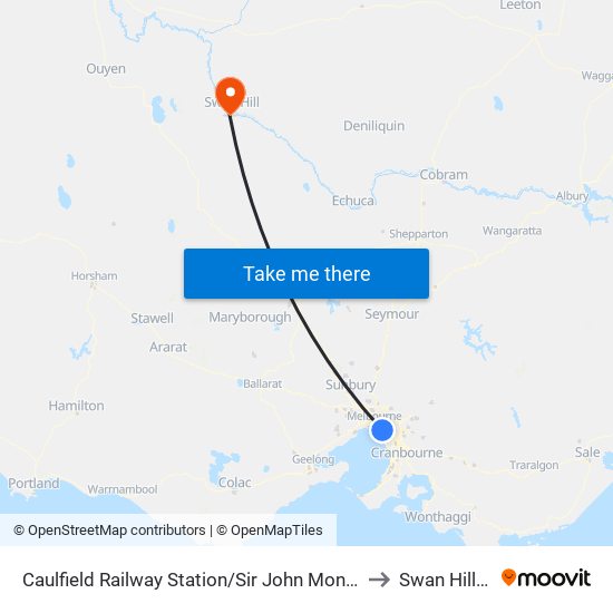 Caulfield Railway Station/Sir John Monash Dr (Caulfield East) to Swan Hill Airport map