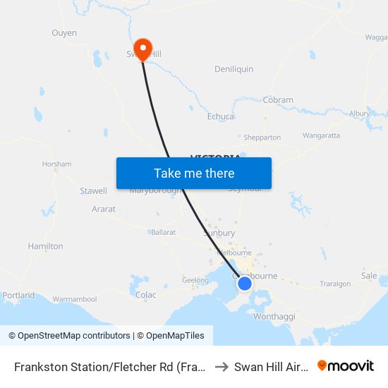 Frankston Station/Fletcher Rd (Frankston) to Swan Hill Airport map