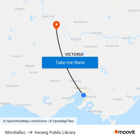 Mordialloc to Kerang Public Library map
