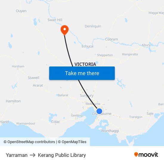 Yarraman to Kerang Public Library map