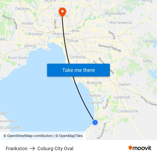 Frankston to Coburg City Oval map