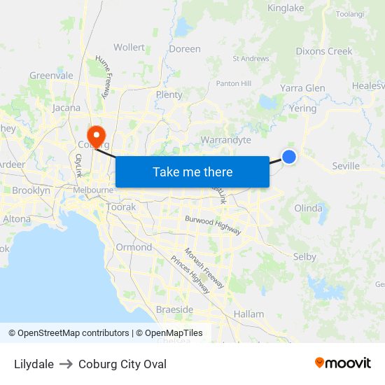 Lilydale to Coburg City Oval map