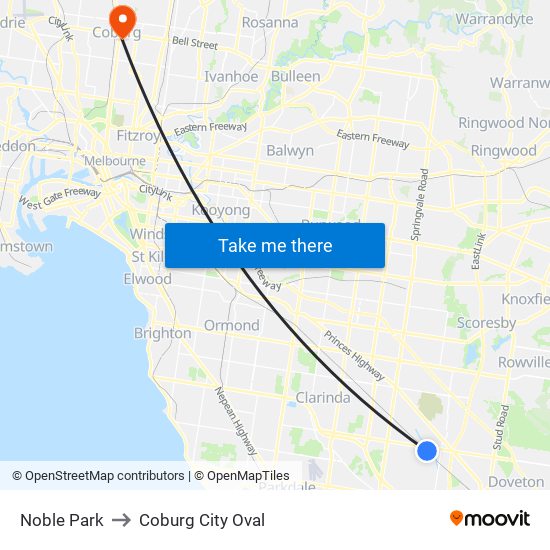 Noble Park to Coburg City Oval map