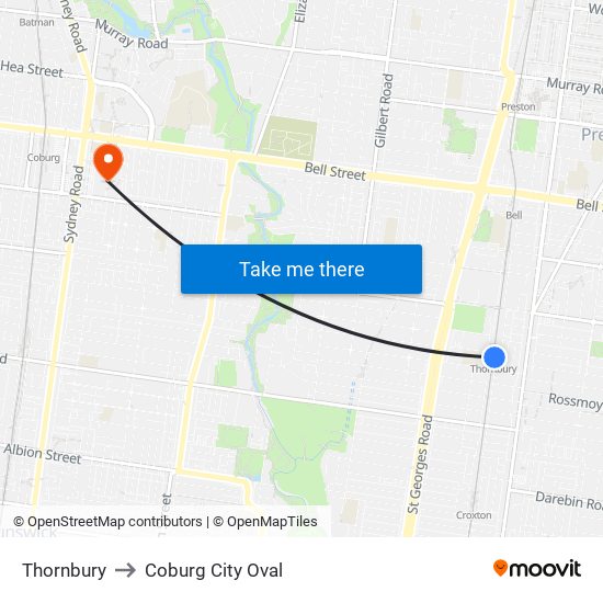 Thornbury to Coburg City Oval map