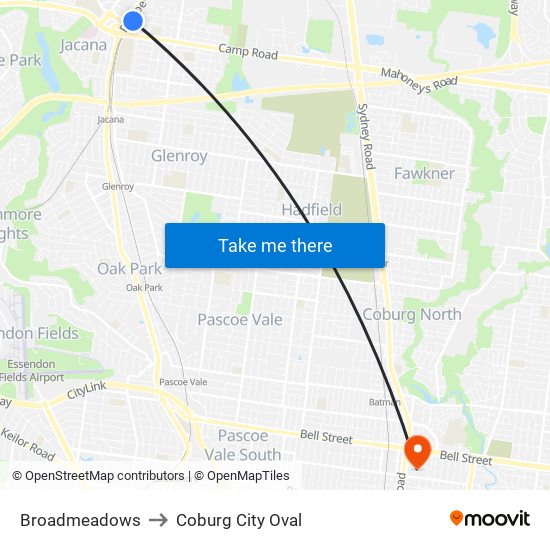 Broadmeadows to Coburg City Oval map