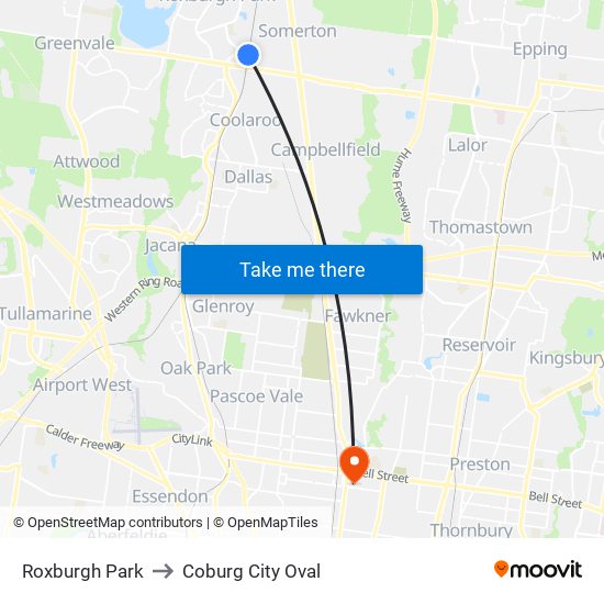 Roxburgh Park to Coburg City Oval map