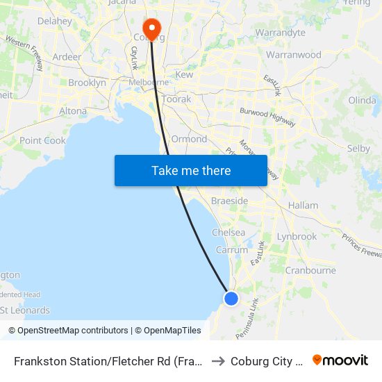 Frankston Station/Fletcher Rd (Frankston) to Coburg City Oval map