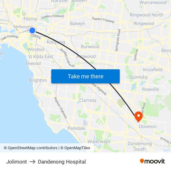 Jolimont to Dandenong Hospital map
