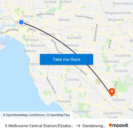 5-Melbourne Central Station/Elizabeth St (Melbourne City) to Dandenong Hospital map