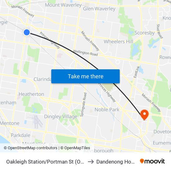 Oakleigh Station/Portman St (Oakleigh) to Dandenong Hospital map