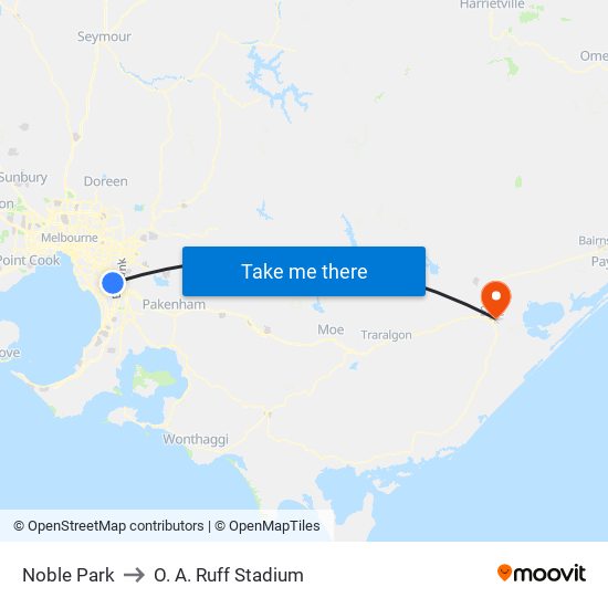 Noble Park to O. A. Ruff Stadium map
