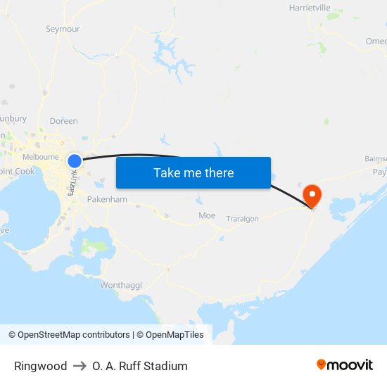 Ringwood to O. A. Ruff Stadium map