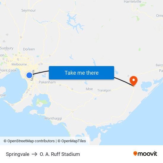 Springvale to O. A. Ruff Stadium map