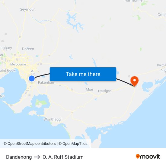 Dandenong to O. A. Ruff Stadium map