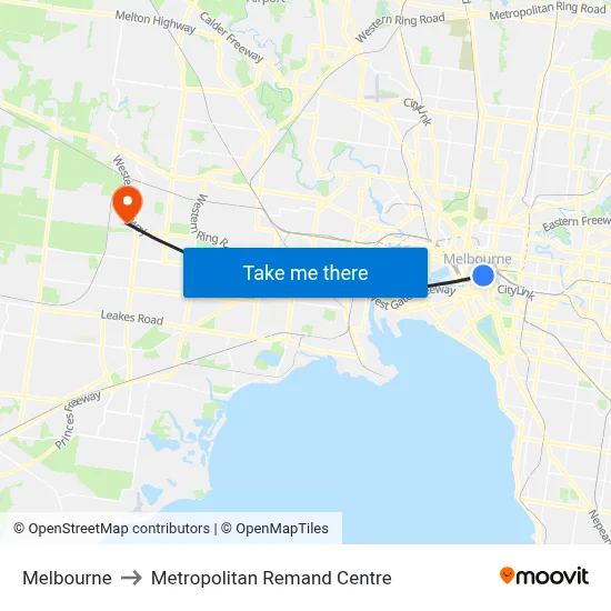 Melbourne to Metropolitan Remand Centre map