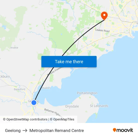 Geelong to Metropolitan Remand Centre map
