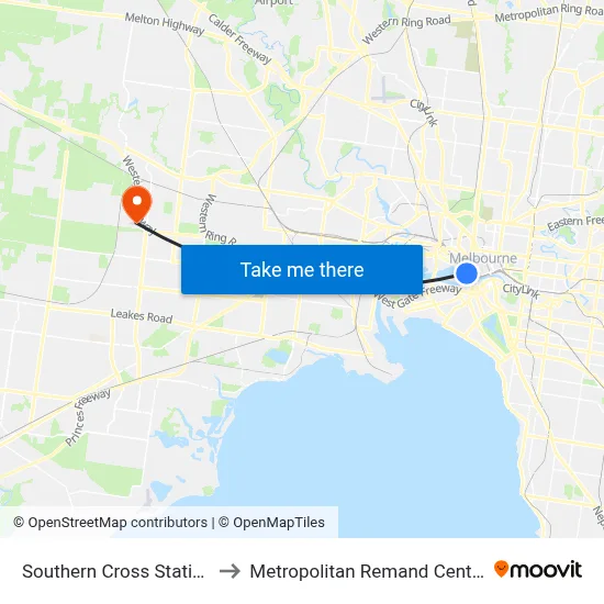 Southern Cross Station to Metropolitan Remand Centre map