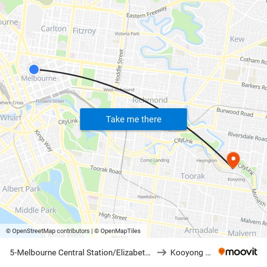 5-Melbourne Central Station/Elizabeth St (Melbourne City) to Kooyong Stadium map