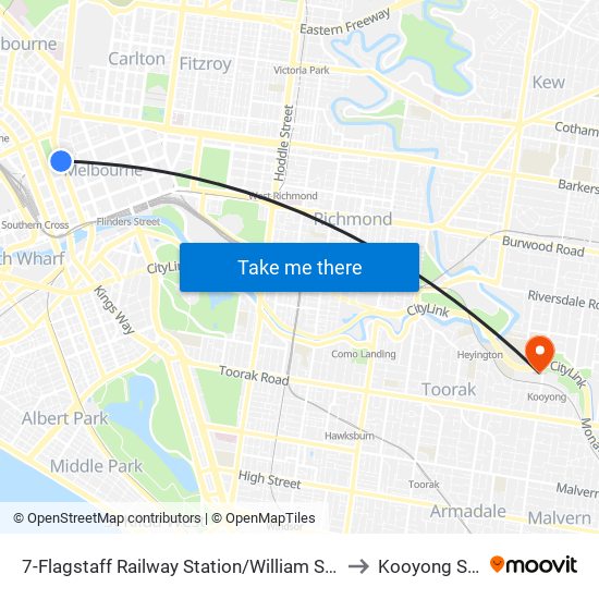 7-Flagstaff Railway Station/William St (Melbourne City) to Kooyong Stadium map