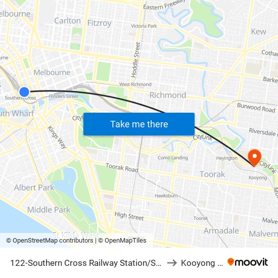 122-Southern Cross Railway Station/Spencer St (Melbourne City) to Kooyong Stadium map