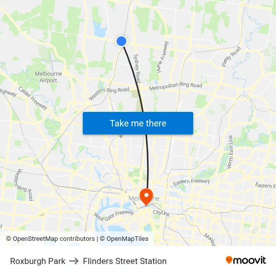 Roxburgh Park to Flinders Street Station map