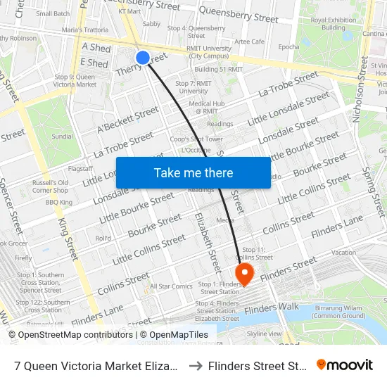 7 Queen Victoria Market Elizabeth St to Flinders Street Station map