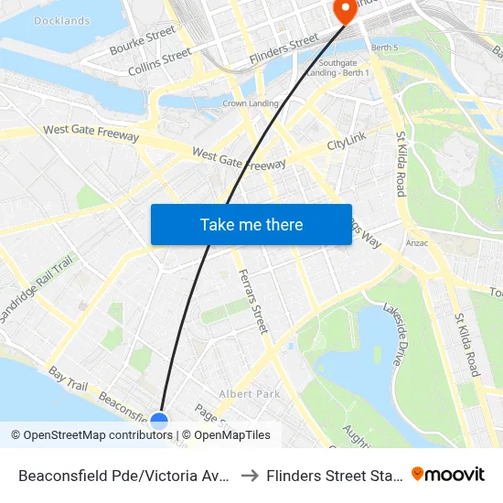 Beaconsfield Pde/Victoria Ave #32 to Flinders Street Station map