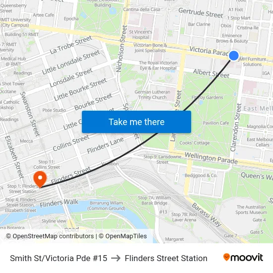 Smith St/Victoria Pde #15 to Flinders Street Station map