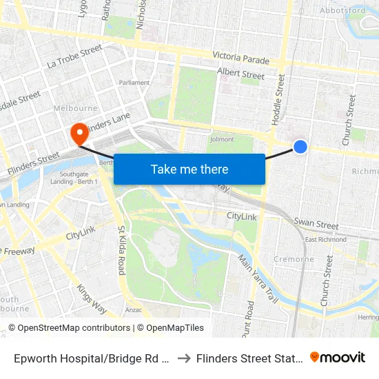 Epworth Hospital/Bridge Rd #15 to Flinders Street Station map