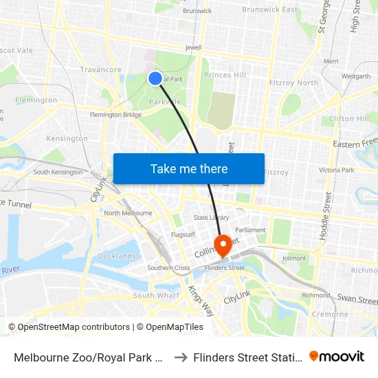 Melbourne Zoo/Royal Park #26 to Flinders Street Station map