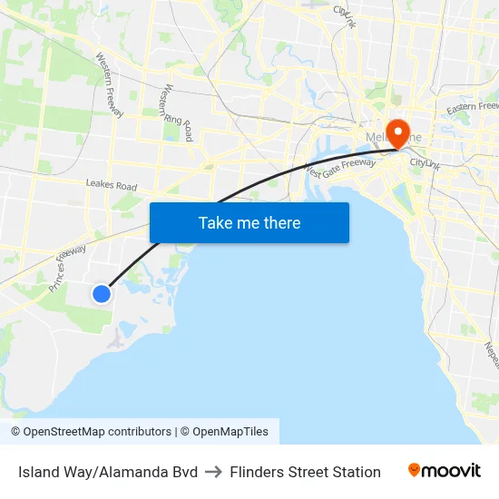 Island Way/Alamanda Bvd to Flinders Street Station map