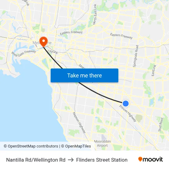 Nantilla Rd/Wellington Rd to Flinders Street Station map
