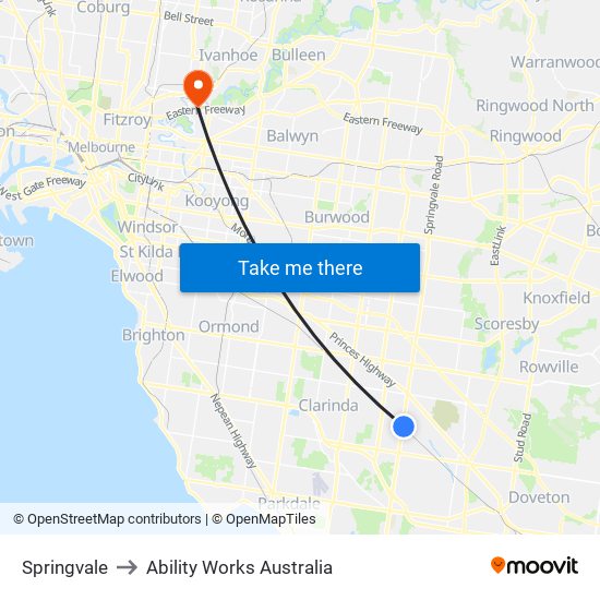 Springvale to Ability Works Australia map