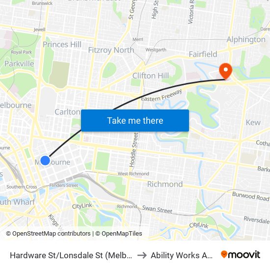 Hardware St/Lonsdale St (Melbourne City) to Ability Works Australia map