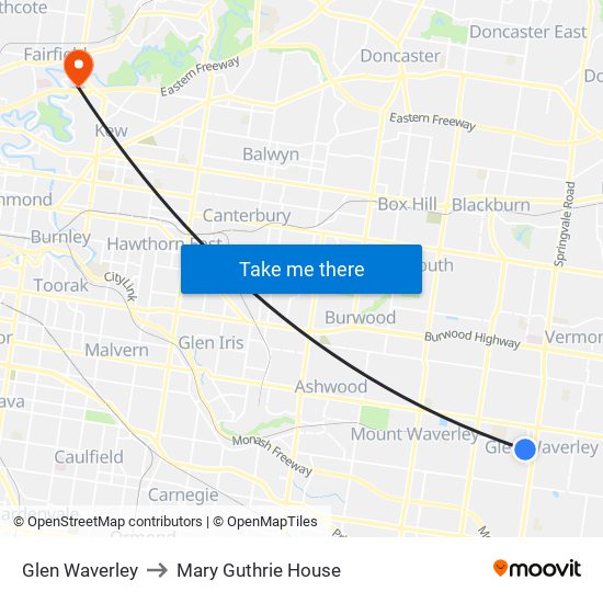 Glen Waverley to Mary Guthrie House map