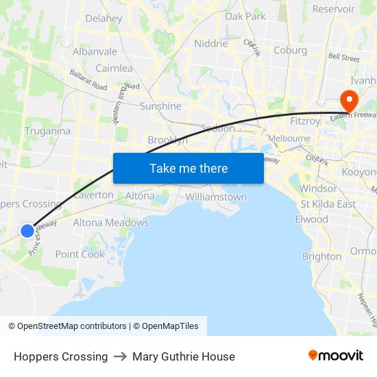 Hoppers Crossing to Mary Guthrie House map