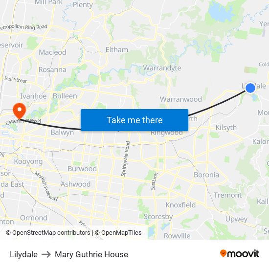 Lilydale to Mary Guthrie House map