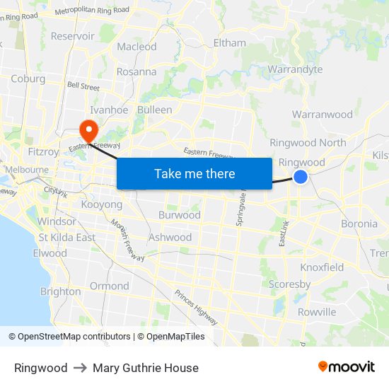 Ringwood to Mary Guthrie House map