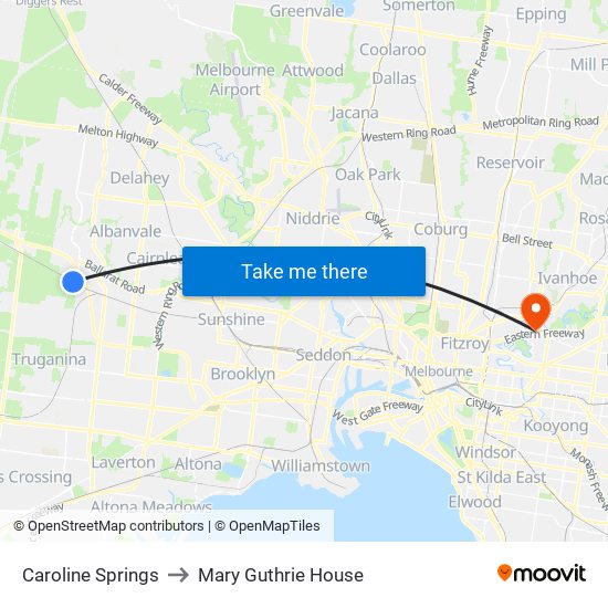 Caroline Springs to Mary Guthrie House map