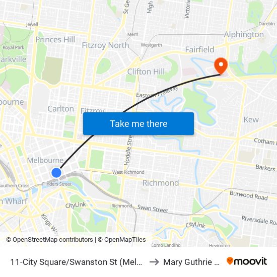 11-City Square/Swanston St (Melbourne City) to Mary Guthrie House map