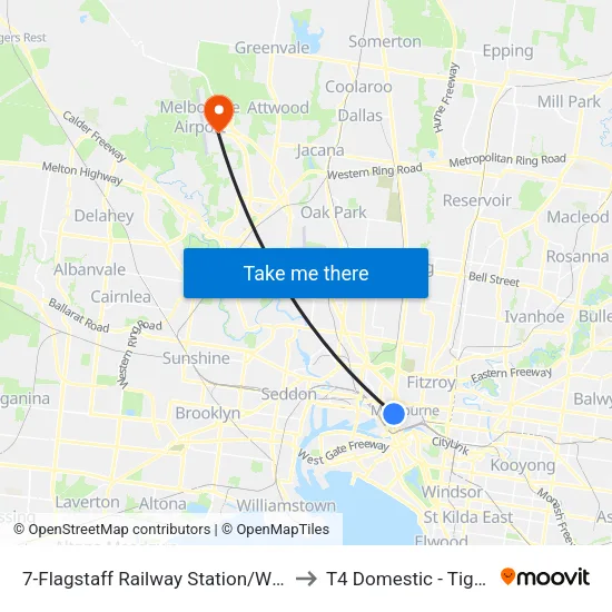 Flagstaff Railway Station/William St #7 to T4 Domestic - Tiger / Jetstar / Rex map