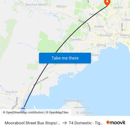 Moorabool Street Bus Stops/Moorabool St (Geelong) to T4 Domestic - Tiger / Jetstar / Rex map