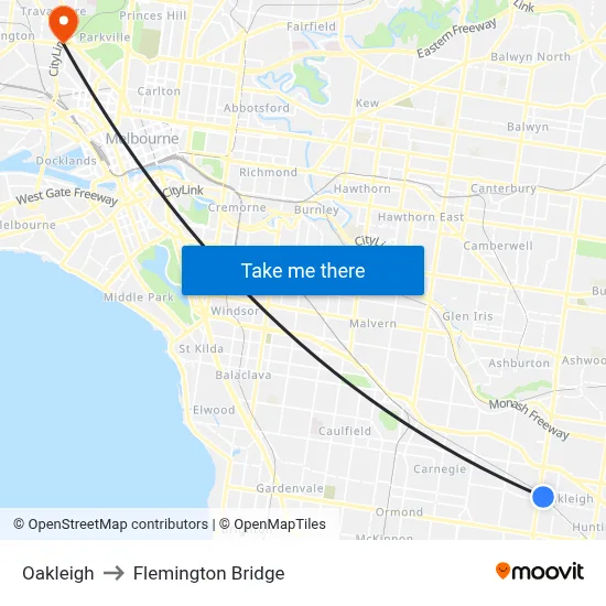Oakleigh to Flemington Bridge map