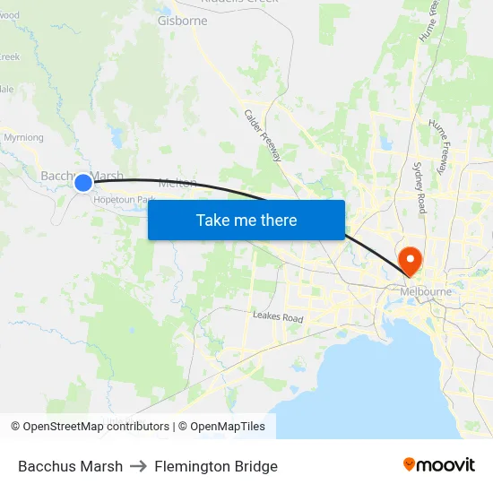 Bacchus Marsh to Flemington Bridge map