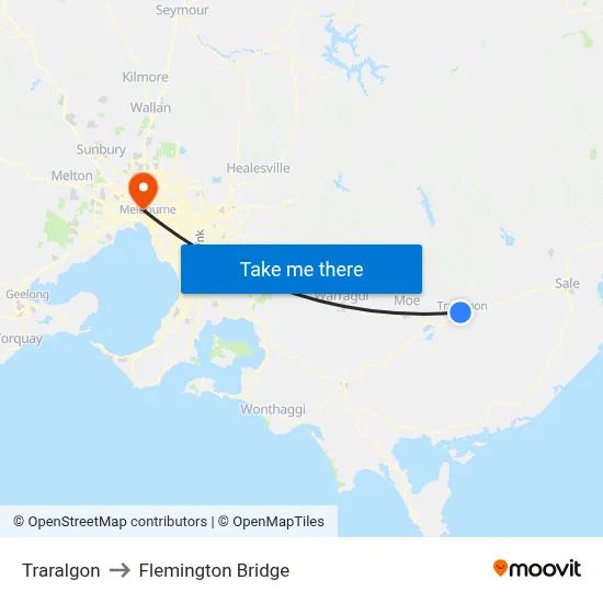Traralgon to Flemington Bridge map